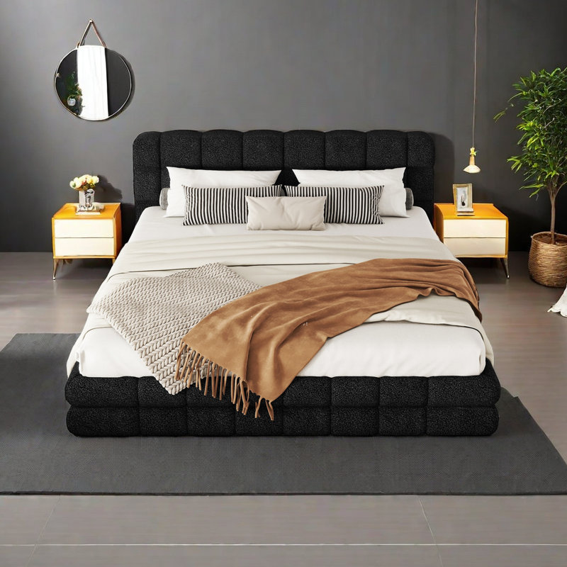 Grand lit plateforme tapissier, Noir