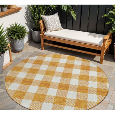 Tapis rond lavable à carreaux orange et beige 8 pi