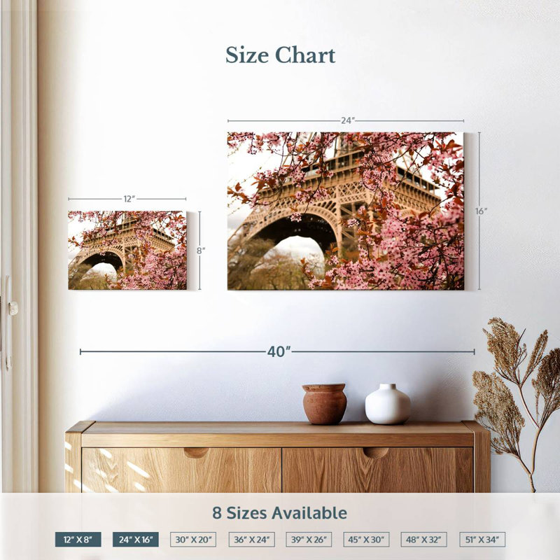 Fleurs de cerisier Ravi Tour Eiffel, H 16 po x l 24 po