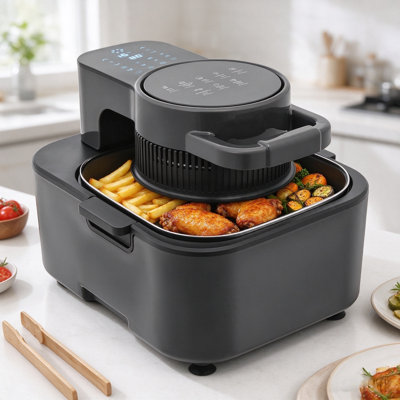 Friteuse à air numérique de comptoir de grande capacité (9 L) avec écran tactile ACL, minuterie et fonction de réservation 24 h pour la cuisine à domicile.