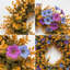 Couronne florale pliable artificielle 23,6 po avec eucalyptus orange et fleurs bleues / mauves