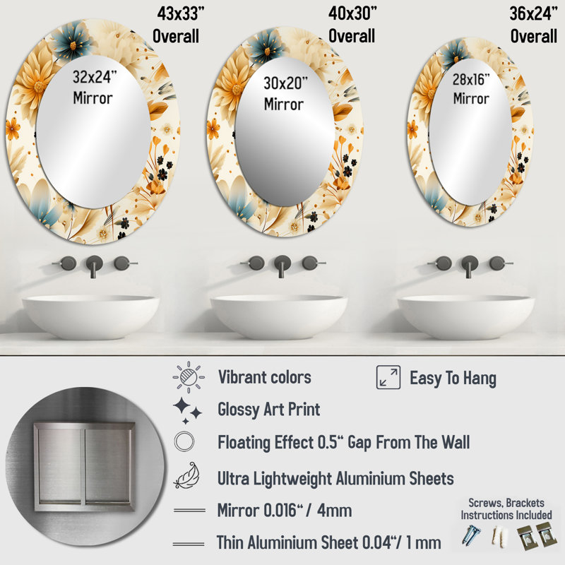 Siddharth - Miroir mural beige traditionnel, H 36 po x l 24 po