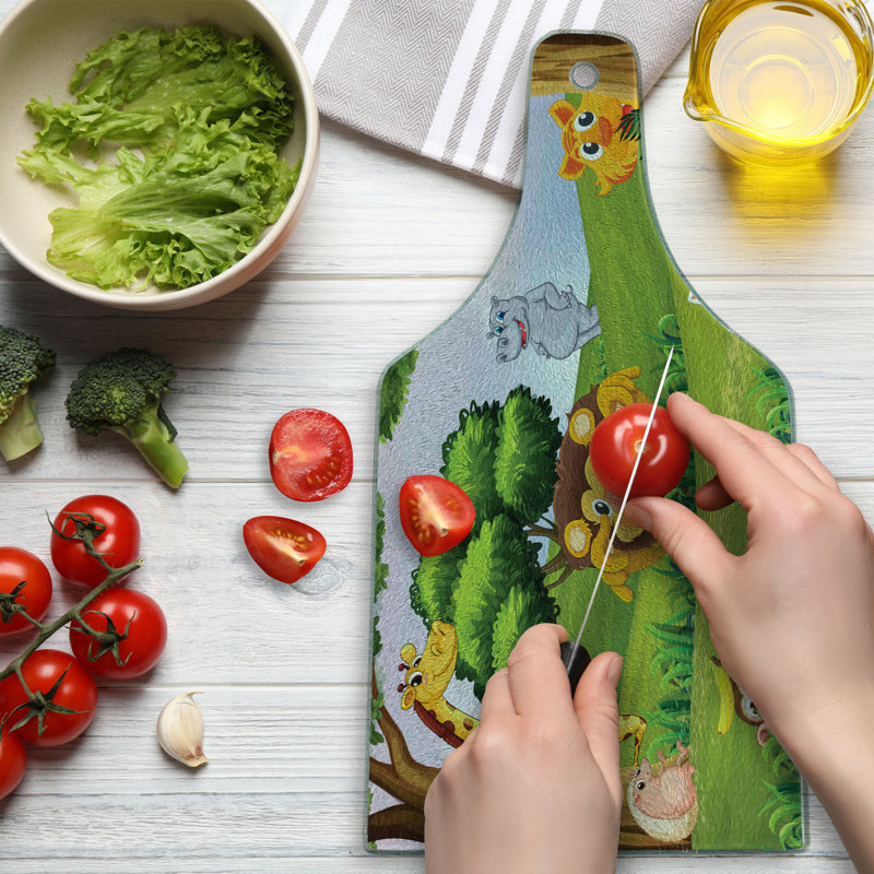 Zoo Animals Tempered Glass Rectangular Cutting Board