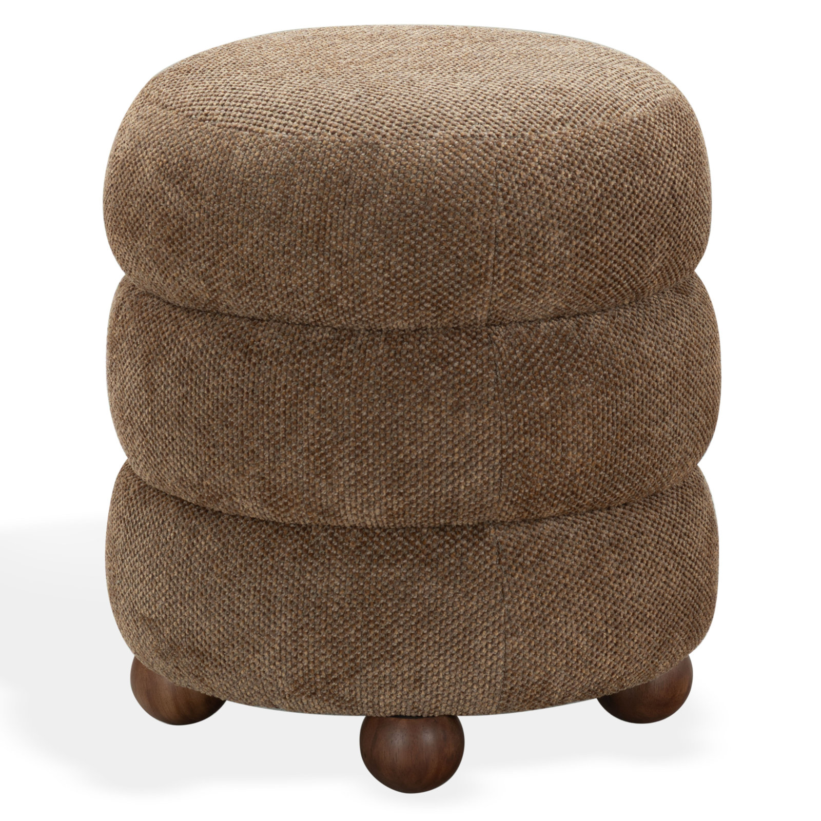 Dalisha 17" Velvet Round Ottoman, Walnut, Dark Brown Chenille