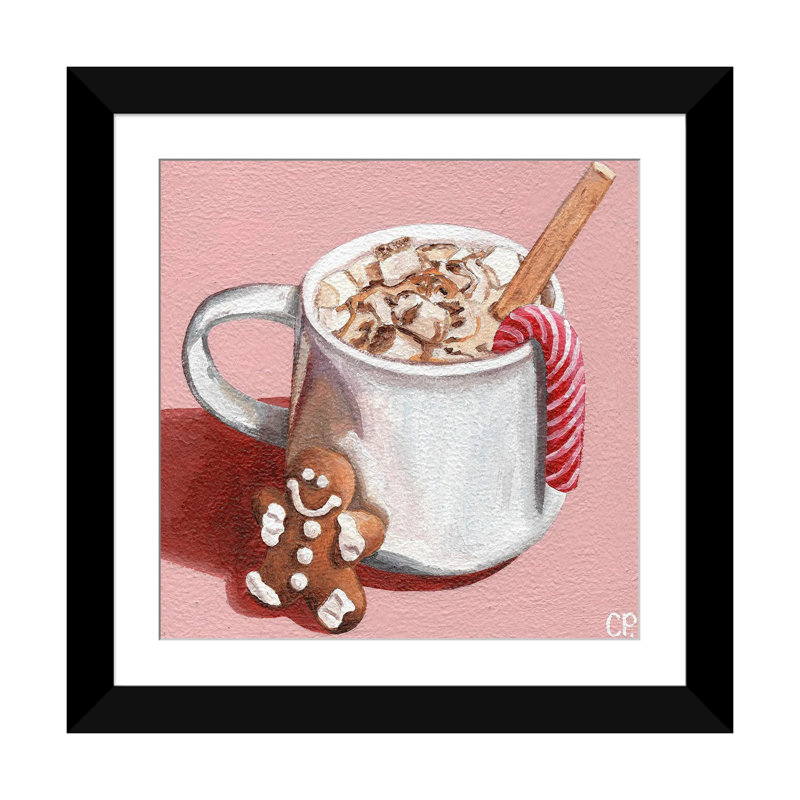 Festive Hot Choc - reproduction d'art murale - papier d'art encadré, Noir, H 16 po x l 16 po
