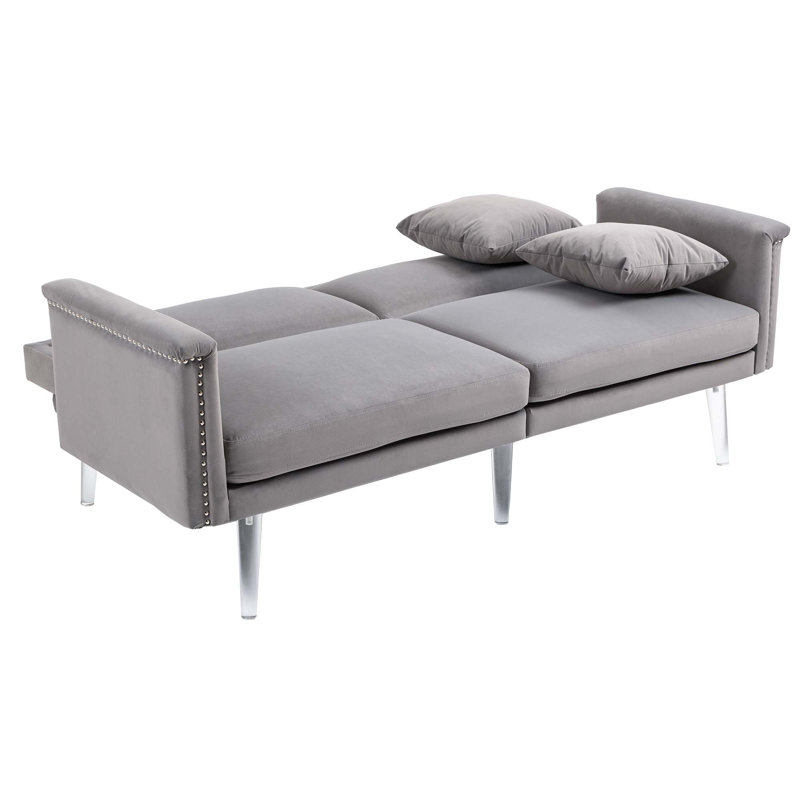 Canapé à accoudoirs carrés 64,57 po Ferrante, Velours gris
