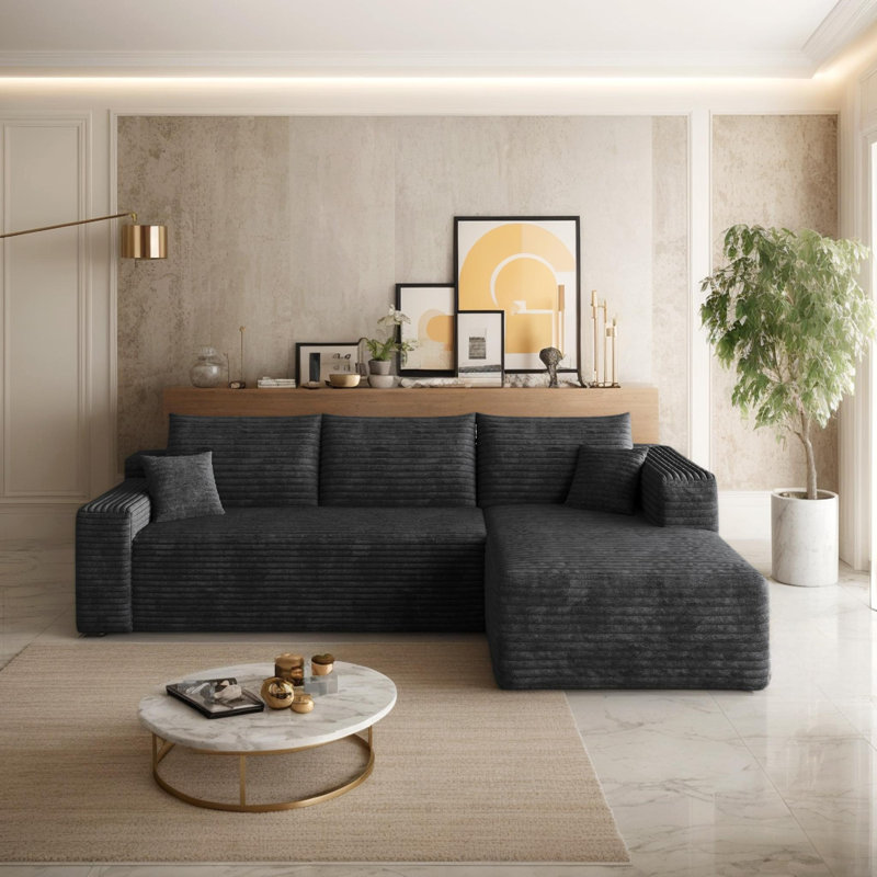 Boneless 94" Corduroy Upholstered Boneless Couch with Chaise, L Shape Modular Sectional Sofa with Deep Seat, Modern Cloud Sectional Couches for Living Room/Office, No Assembly Required