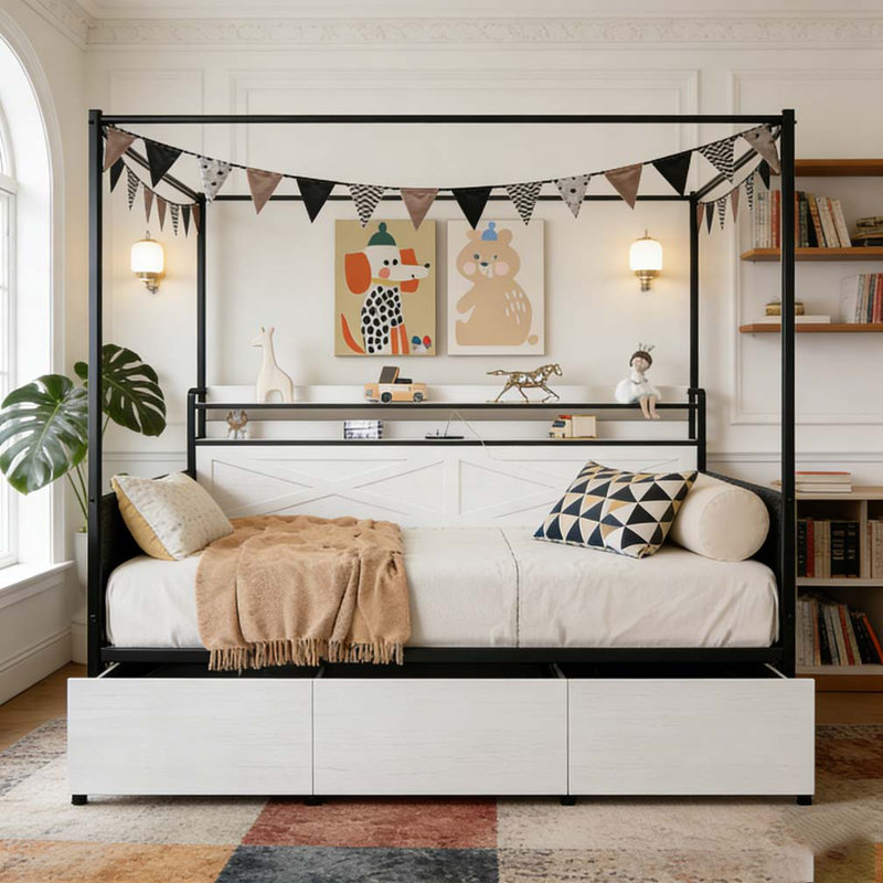 Lit simple moderne avec 3 tiroirs de rangement sous le lit