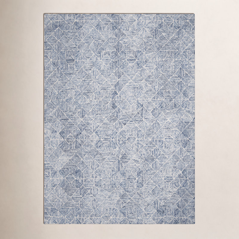 Tapis bleu / ivoire fabriqué à la main Linsly, Rectangle de 11 pi x 15 pi