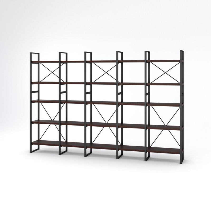 Lotus Home 5-tier Large Size Dark Walnut Color Display Bookshelves