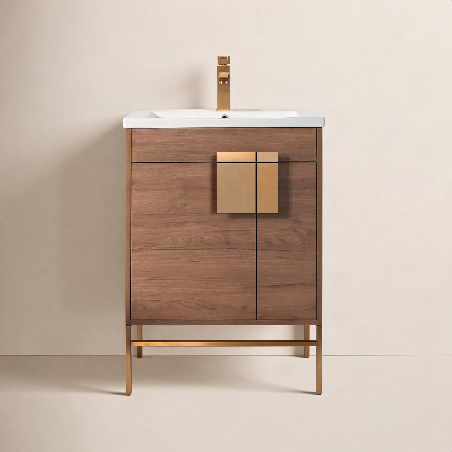 Maisie 24'' Single Bathroom Vanity, Satin Brass, Walnut