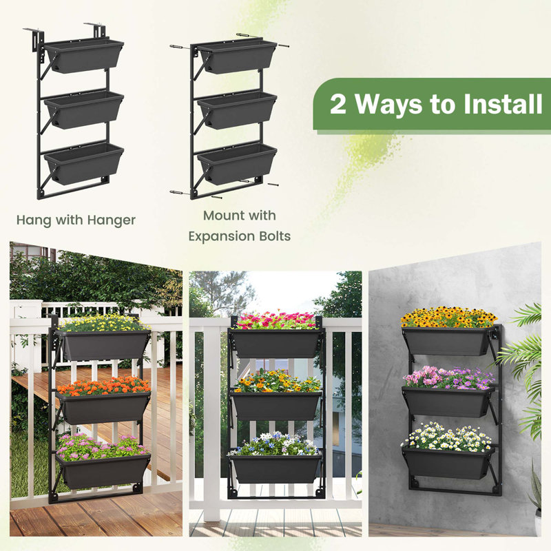 Arlmont & Co. Hanging Vertical Planter With 3 Planter Boxes & Detachable Hooks For Flowers