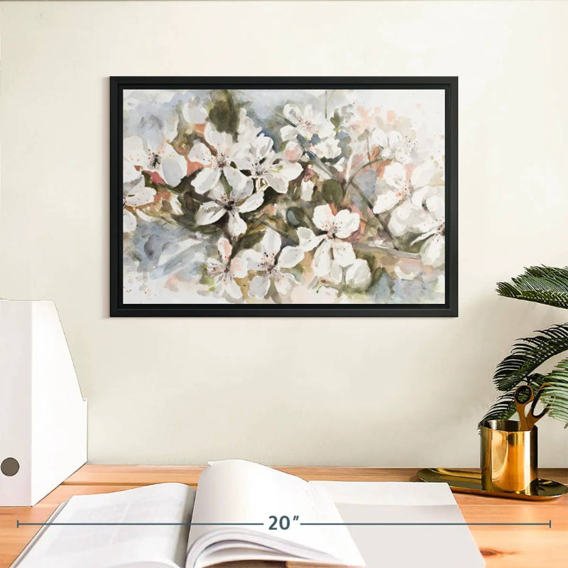 Fleur de pêche douce, Cadre flottant noir, 13 po x 9 po