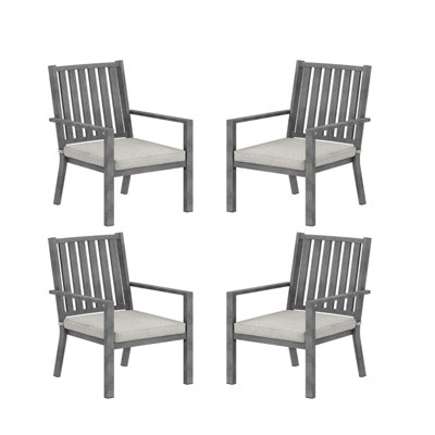 4 23-inch All-weather Aluminum Patio Chairs With Gray Frame And Cushions, Ideal For Balconies Decks 4 Chair , Cushions Patios Porches
