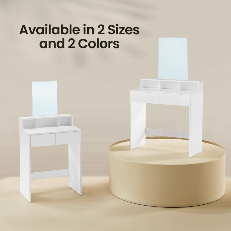 Dressing Table with Large Mirror, Vanity Table with 2 Drawers and 3 Compartments, Makeup Table, Modern, White