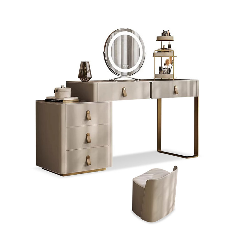 Coiffeuse avec miroir lumineux, 5 tiroirs, 1 chaise