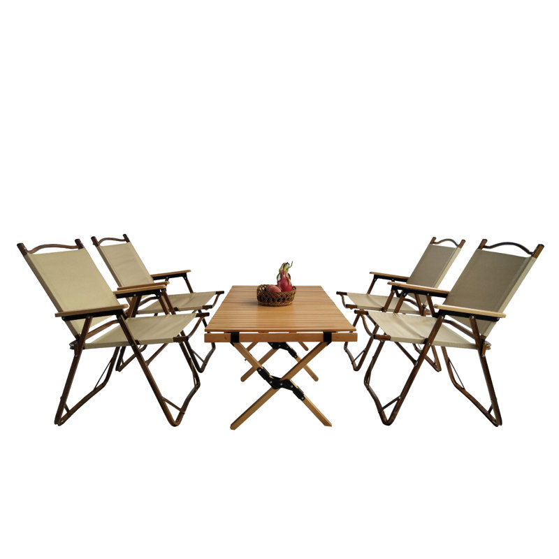 Ensemble de salle à manger d'extérieur pour patio, ensemble de salle à manger pliable et portable multifonctionnel, 1 table de salle à manger et 4 chaises pliantes, intérieur et extérieur universel, naturel