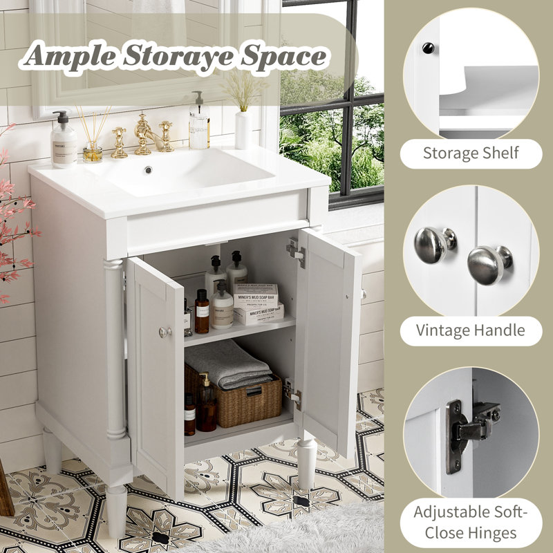 De meuble-lavabo moderne "- lavabo simple avec lavabo supérieur et armoire de rangement à 2 niveaux, grandes tablettes pour l'organisation