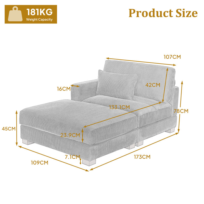 Upholstered Chaise Lounge, Left Hand Facing, Camel