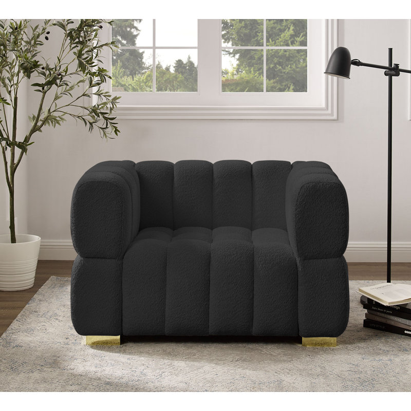 Fauteuil d'appoint rembourré Makirah, Bouclé gris foncé