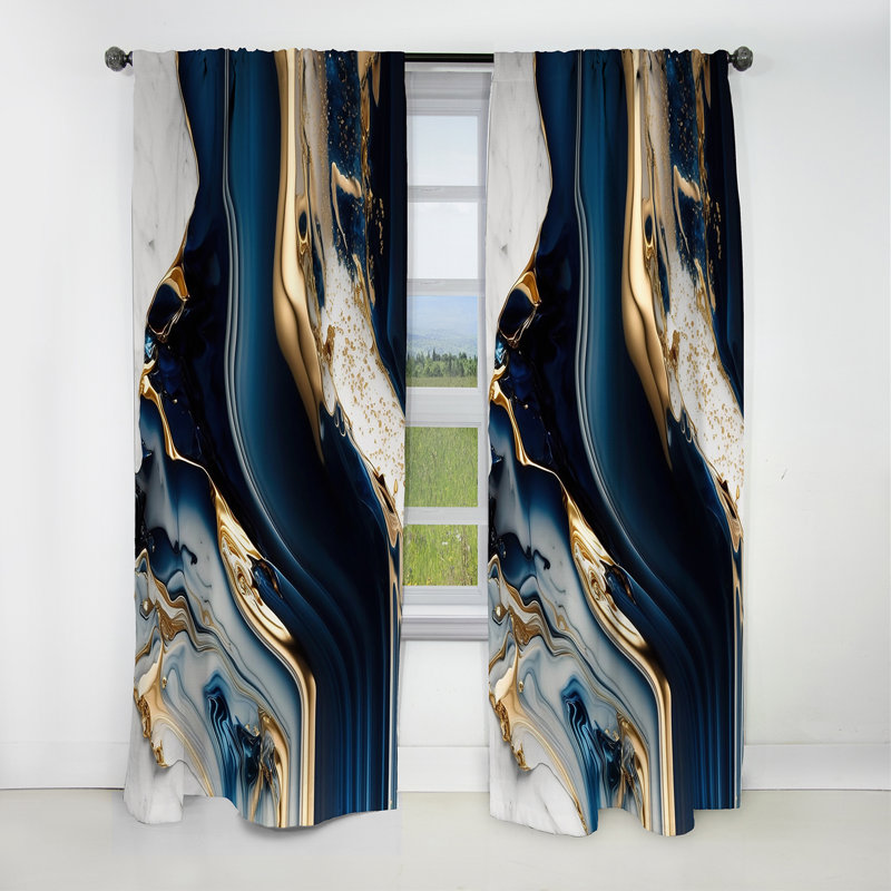 Abstract Geode Waves Blue V - Abstract Curtain - Blackout Abstract Curtain - 1 Panels, 52" W x 63" L