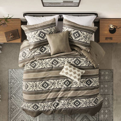 Literie 5 pièces, rayure à chevrons, très grand / très grand, brun, très grand lit, coussins décoratifs,