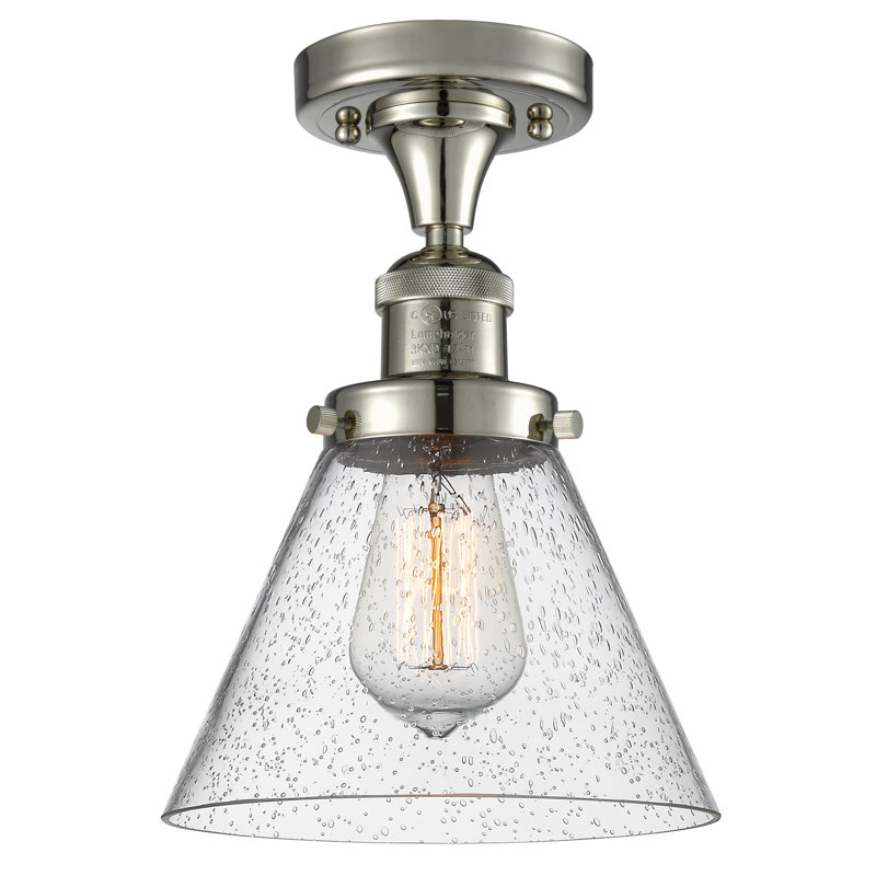 Plafonnier semi-encastré 1 lumière Cone, Ampoule à DEL rétro de 6 watts, Grainé, Nickel poli