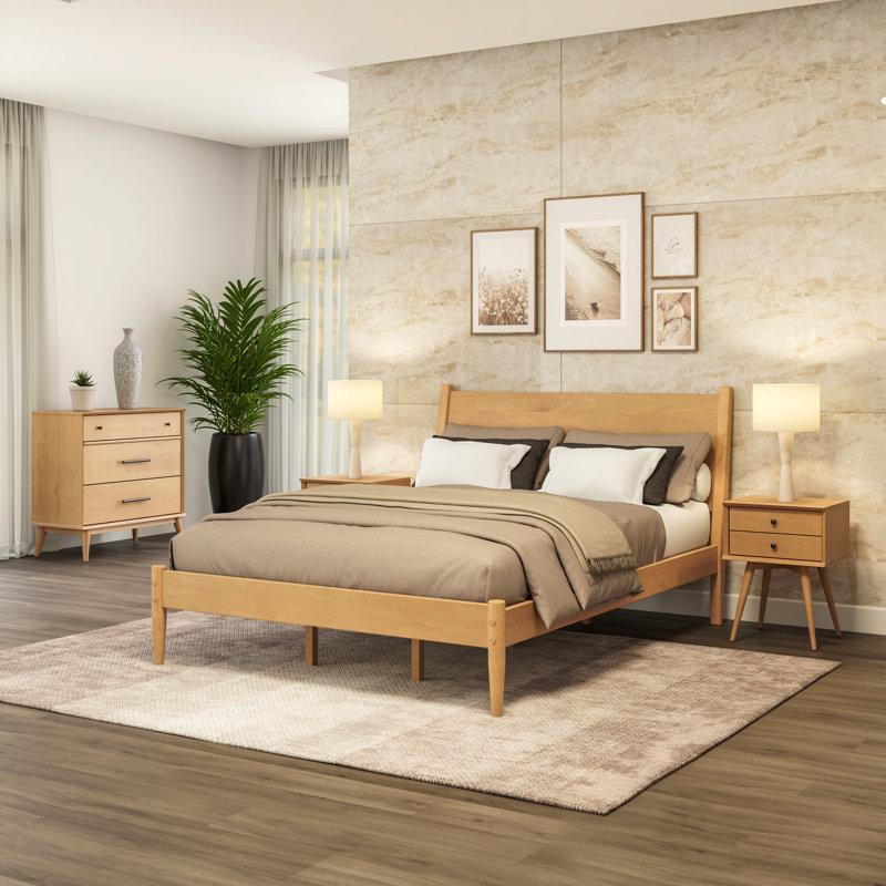 Aldiana Wood Platform Bed, Queen, Light Oak