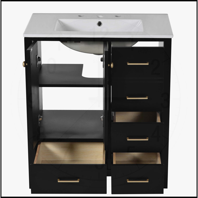 Meuble-lavabo 30 po avec lavabo en céramique, Noir