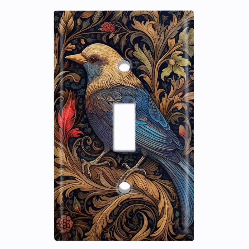 Couvercle de plaque d'interrupteur en métal; Bascule à 1 taille US standard - oiseau floral, # 1 à bascule simple