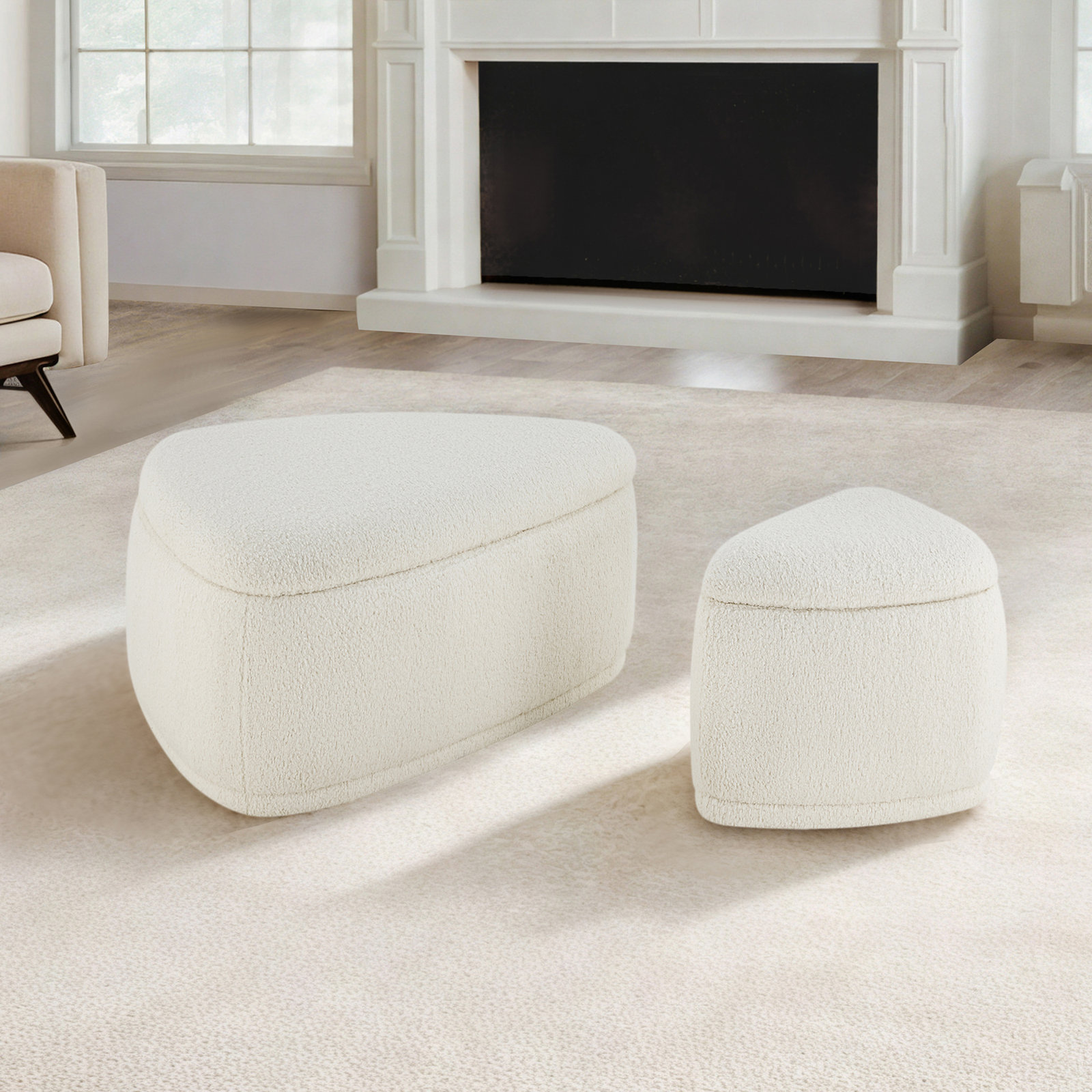 Adna 44" Ottoman Set, Aries Cream Sherpa