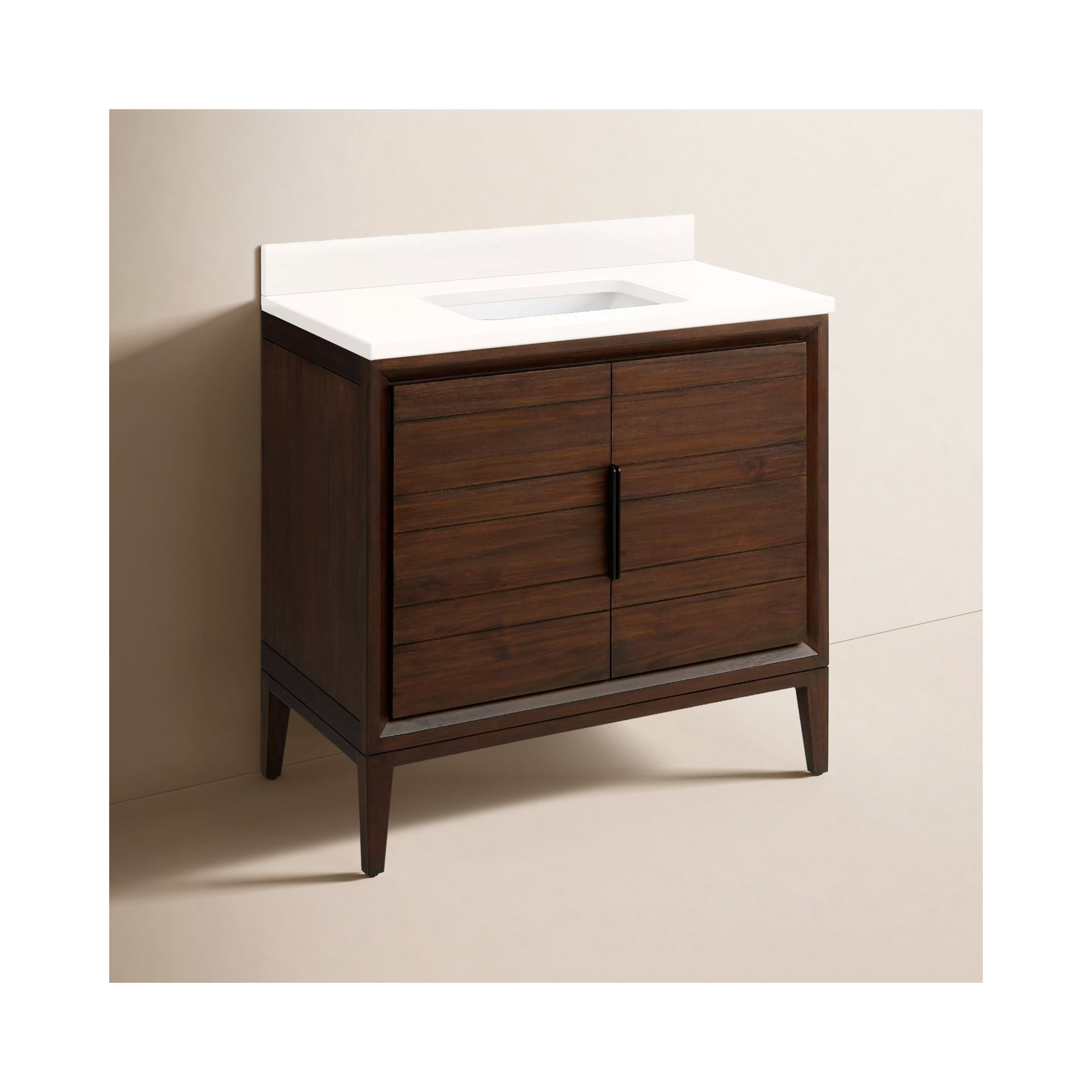 Aliso 36" Single Bathroom Vanity, Arctic White Quartz, No Faucet Hole, Java