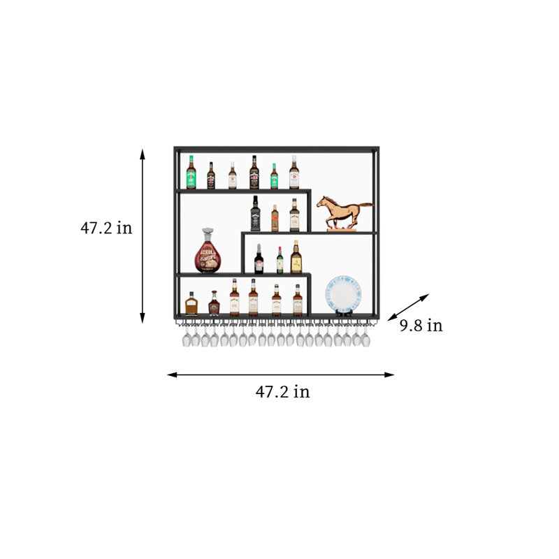 Simple wall mounted wine rack, 47.2" H x 47.2" W x 7.8" D, Black