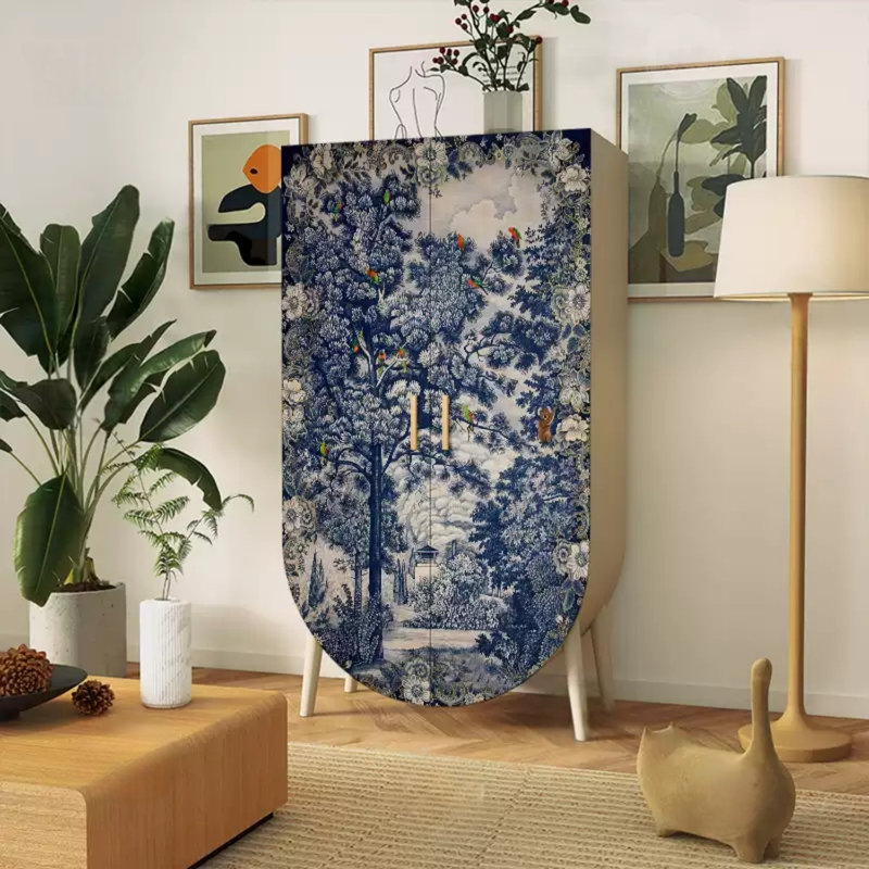 Armoire de rangement moderne à double porte, Bleu / ivoire / blanc