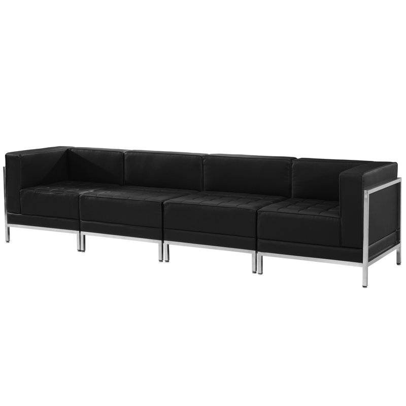 Ensemble de salon modulaire 4 pièces avec dossier et siège tendus Hercules LeatherSoft, Noir