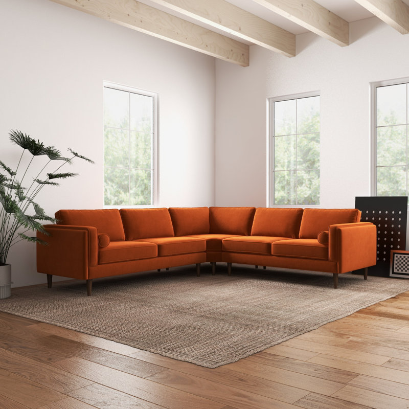 Elberon 3 - Piece Modern Living Room Symmetrical Corner Sofa, Orange Velvet
