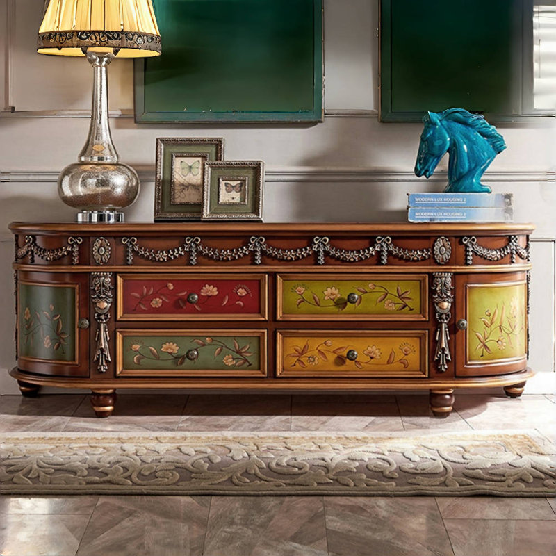 American Style Solid Wood Carved TV Cabinet, 20.87" H x 62.99" W x 15.75" D