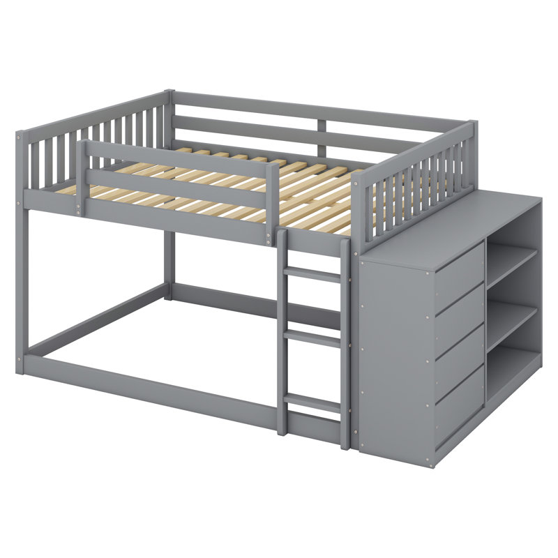 Lit superposé avec tiroirs et tablettes, Gris