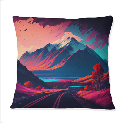 Magenta Autumn Morning Road II - Mountains Printed Throw Pillow