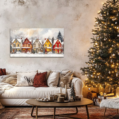 Art mural sur toile GUTTATY Christmas, maisons de fêtes, scène murale d'hiver, impressions sur toile des Fêtes enneigées, décoration murale de Noël pour le salon, la chambre à coucher, le bureau, l'intérieur, 32 po x 16 po