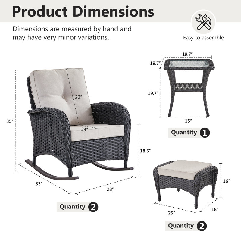 Chaise berçante d'extérieur en osier Gaetanino, Beige, Noir, noir, noir, noir
