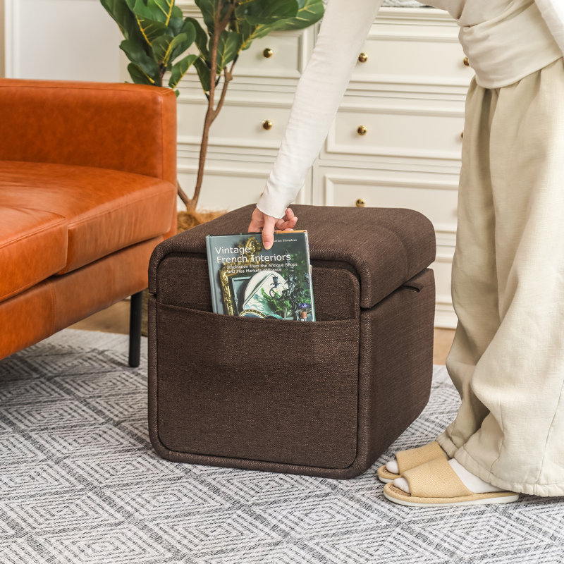 Hiskea Upholstered Ottoman, Coarse Coffee Linen