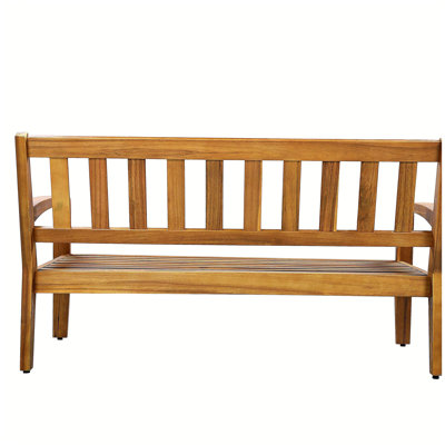 2-Piece Outdoor Teak Acacia Wood Conversation Set - Loveseat & Coffee Table with Dark Blue Water-Resistant Cushions, 350lbs Capacity for Patio, Deck & Backyard