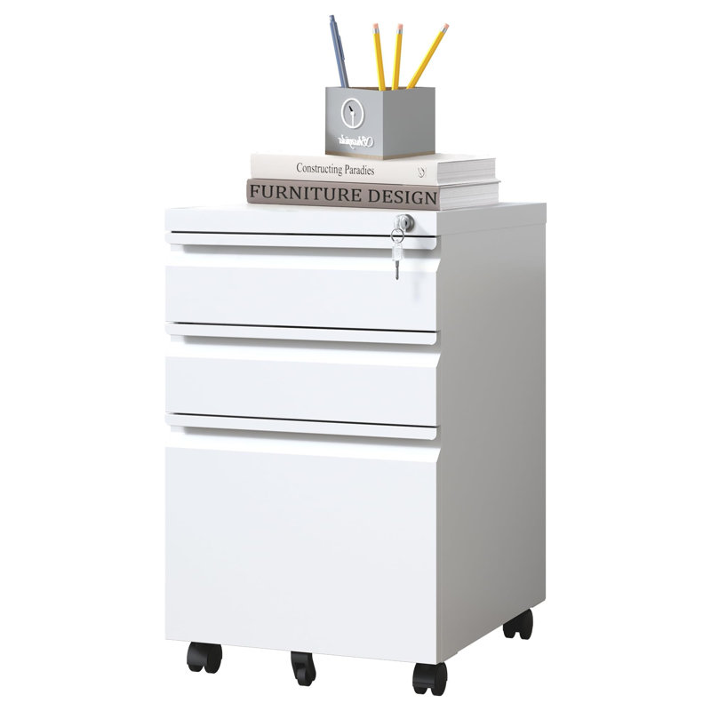 37cm Wide 3 -Drawer Mobile File Cabinet, White