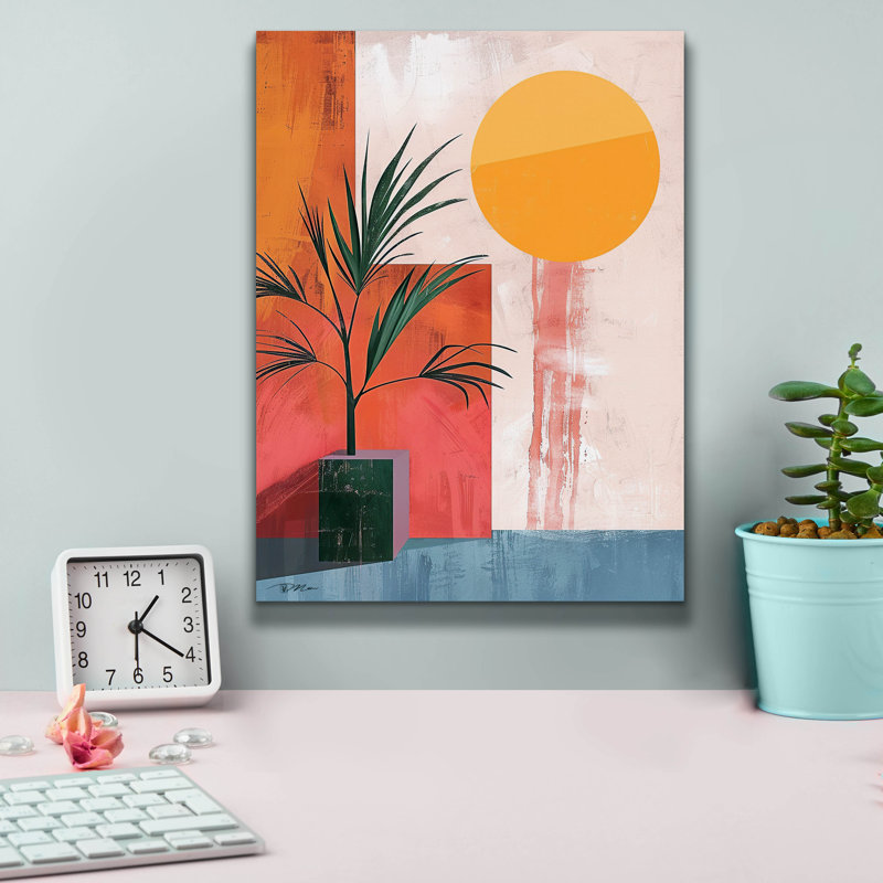 «Pink Midcentury Original Exclusive Geometric Moon And Sun 5» par Momart, art mural sur toile, H 16 po x l 12 po x P 0,75 po