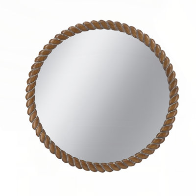 Round Wall Mirror with Pine Wood Frame, High-Quality Glass for Elegant Home Decor