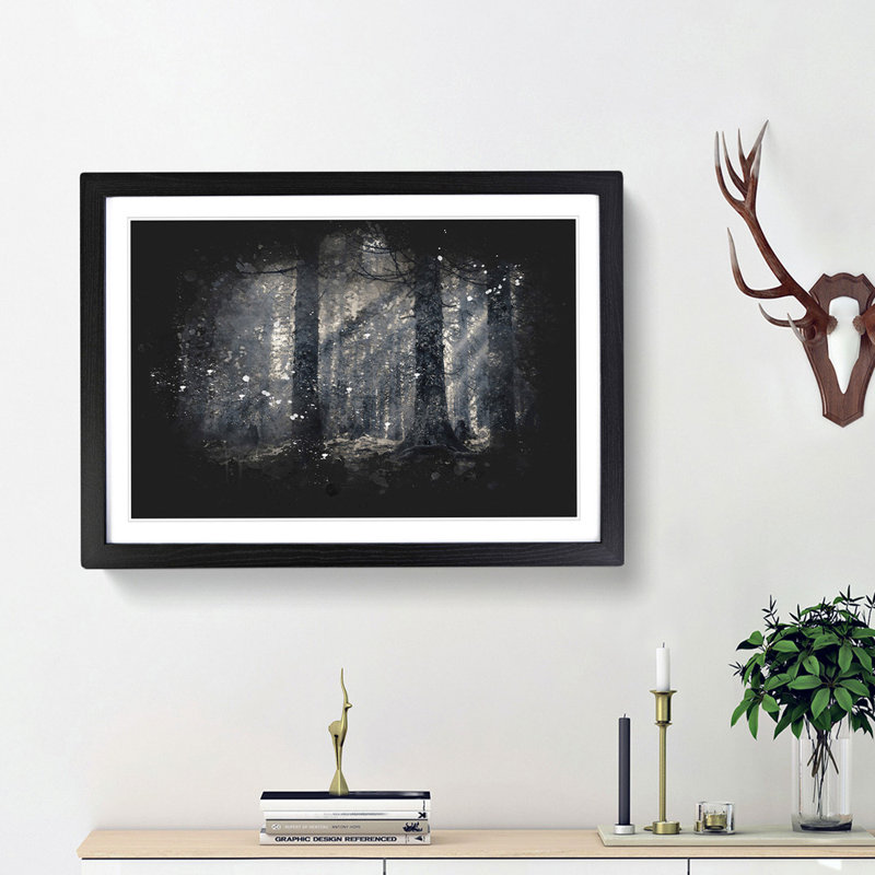Pine Tree Forest - Picture Frame Graphic Art Print, 24cm H x 33cm W x 2cm D, Black Framed