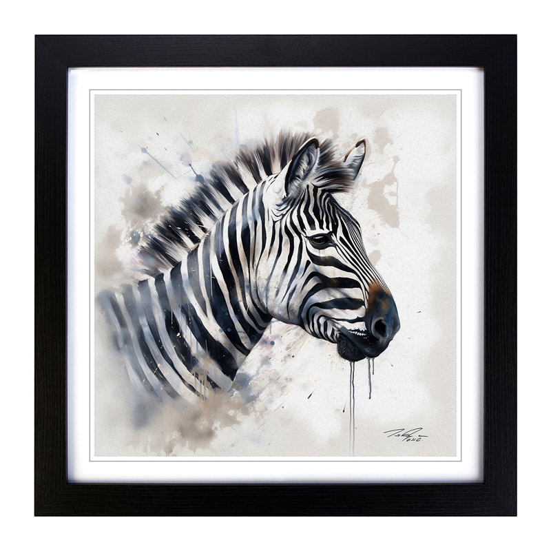 Zebra Gestural Art - Framed Print, Black Framed