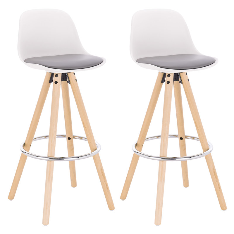 Ayala Upholstered Counter Stool with Solid Wood Frame, Grey/White