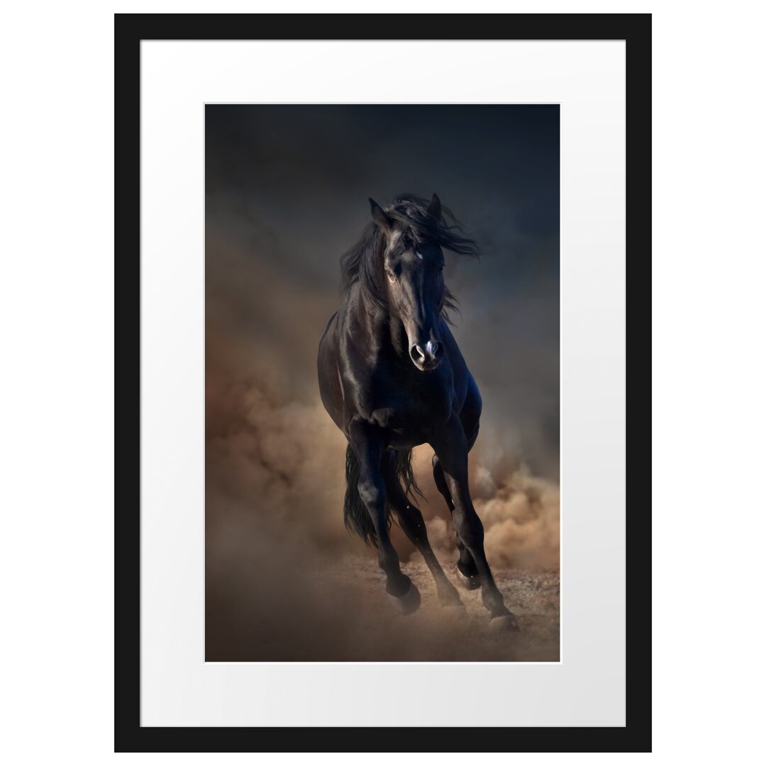 Gerahmtes Poster Elegantes schwarzes Pferd